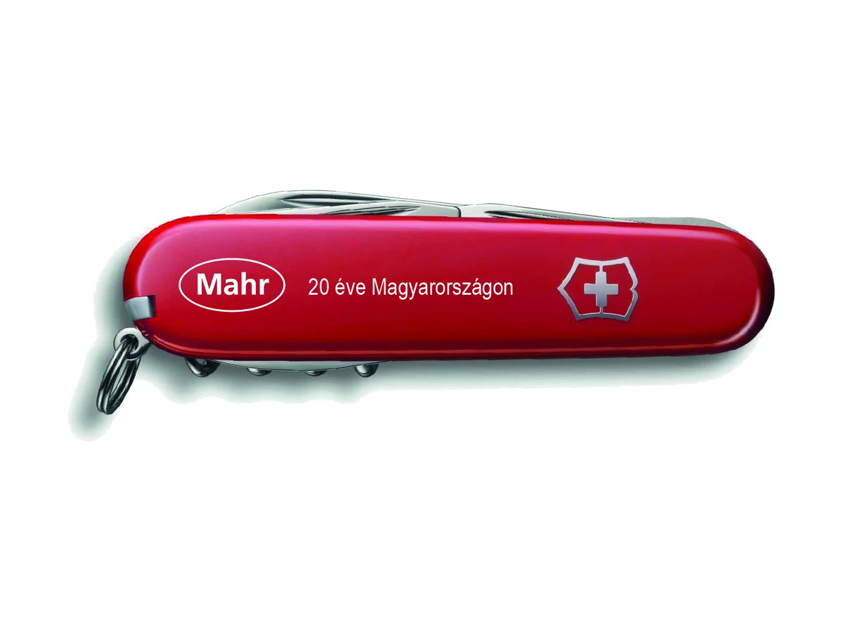 Mahr — 20 éve Magyarországon — Victorinox Handyman, jubileumi, logózott céges ajándék látványterv