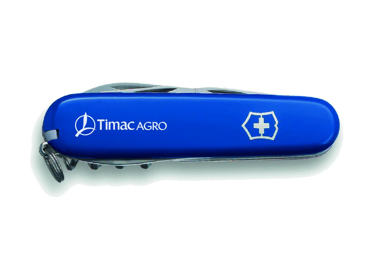 Timac Agro — Victorinox Climber, kék, logózott céges ajándék látványterv